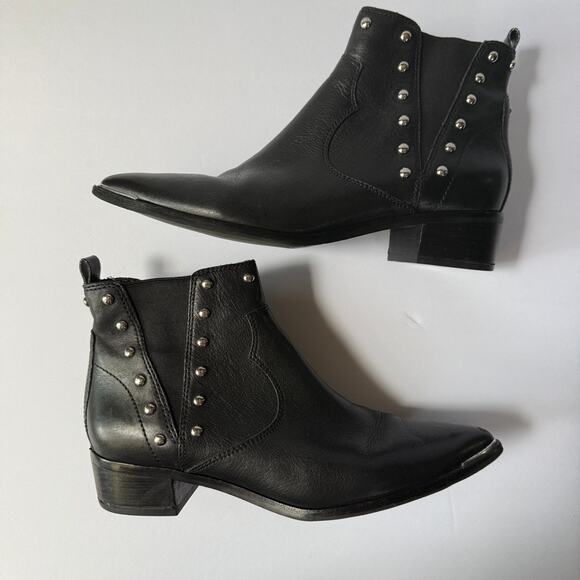 MARC FISHER LTD Black Leather Studded Ankle Boot 9.5 - Picture 6 of 16